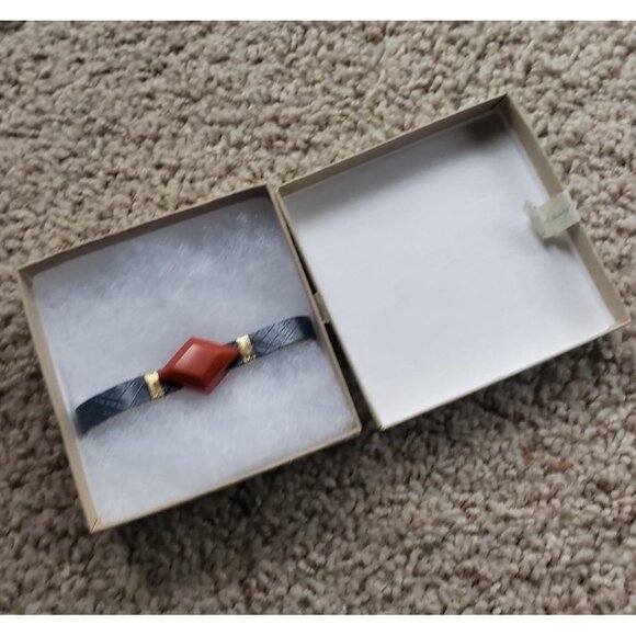 Noonday Collection Bracelet With Red Stone & Gold Accents On Black Band - Picture 1 of 6